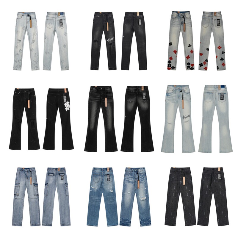 Cross-border Ksubi American style new trendy street hip-hop distressed embroidered printed vintage wash denim jeans Cross-border Ksubi American style new trendy street hip-hop distressed embroidered printed vintage wash denim jeans