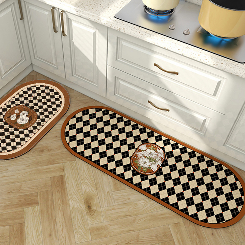 水晶绒厨房地毯地垫 玄关入户3D印花方形地毯可机洗现代简约风