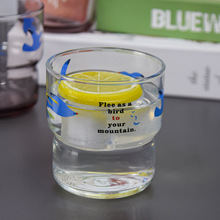 飞鸟蓝杯 创意文案ins咖啡杯 可叠钢化粉色海豚玻璃杯子 可印logo