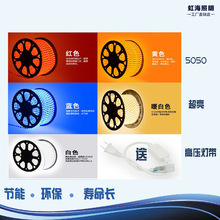 led灯带5050高压2835LED贴片防水柔性软灯条3014双排三排220v灯带