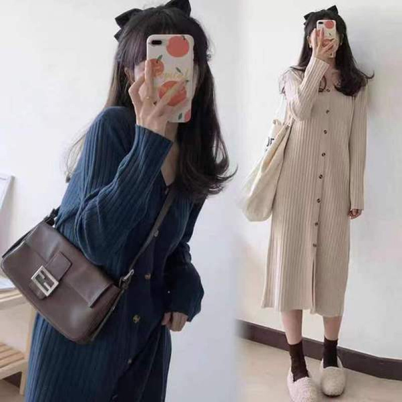哺乳衣外出辣妈款春秋打底毛衣时尚排扣孕妇装宽松显瘦喂奶连衣裙|undefined