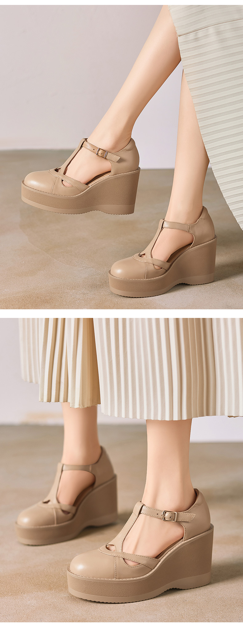 Sandal cao gót nữ quai ngang khóa T, đế dày platform, gót 9.5 cm — đen chi tiết 8