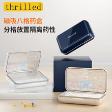 日本磁吸八格药盒便携大容量分装避光防潮药丸密封一日三餐收纳盒