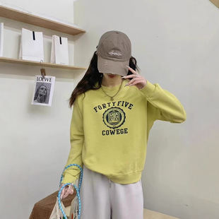 Korean Style Lazy Style Letter Printed Round Neck Sweatshirt Women's Spring and Autumn 2025 New Explosions Loose Inner Long Sleeve Top