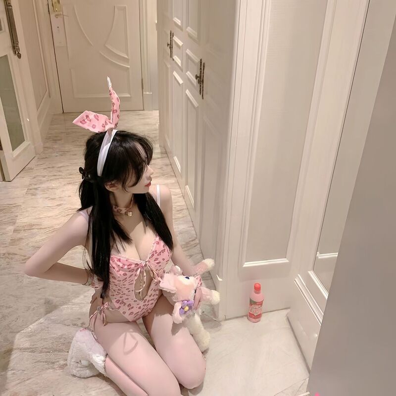 French-Style Pink Fresh Leopard Print Camisole Lingerie Pure Desire Sister Style Maid Temptation Uniform Bunny Girl 1153 French-Style Pink Fresh Leopard Print Camisole Lingerie Pure Desire Sister Style Maid Temptation Uniform Bunny Girl 1153