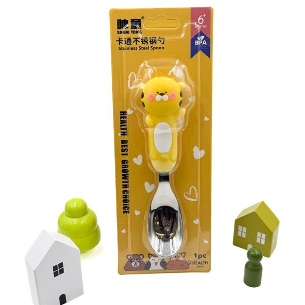 Tarjeta 316L cuchara de acero inoxidable para niños cuchara de lingote de dibujos animados entrenamiento para bebés cuchara de mango corto cuchara de alimentación