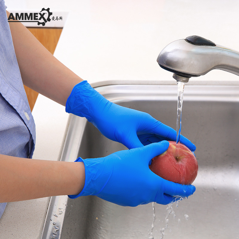 AMAS APFNCHD guantes de nitrile azul desechable para la industria alimentaria de nitrile grueso guantes duraderos