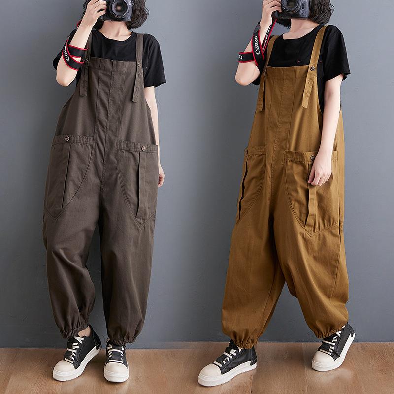 6528 Real Shot Loose Literary Versatile Casual Overalls Spring New Pure Color Large Flap Pocket Pants Overalls Harem Pants 6528 Real Shot Loose Literary Versatile Casual Overalls Spring New Pure Color Large Flap Pocket Pants Overalls Harem Pants