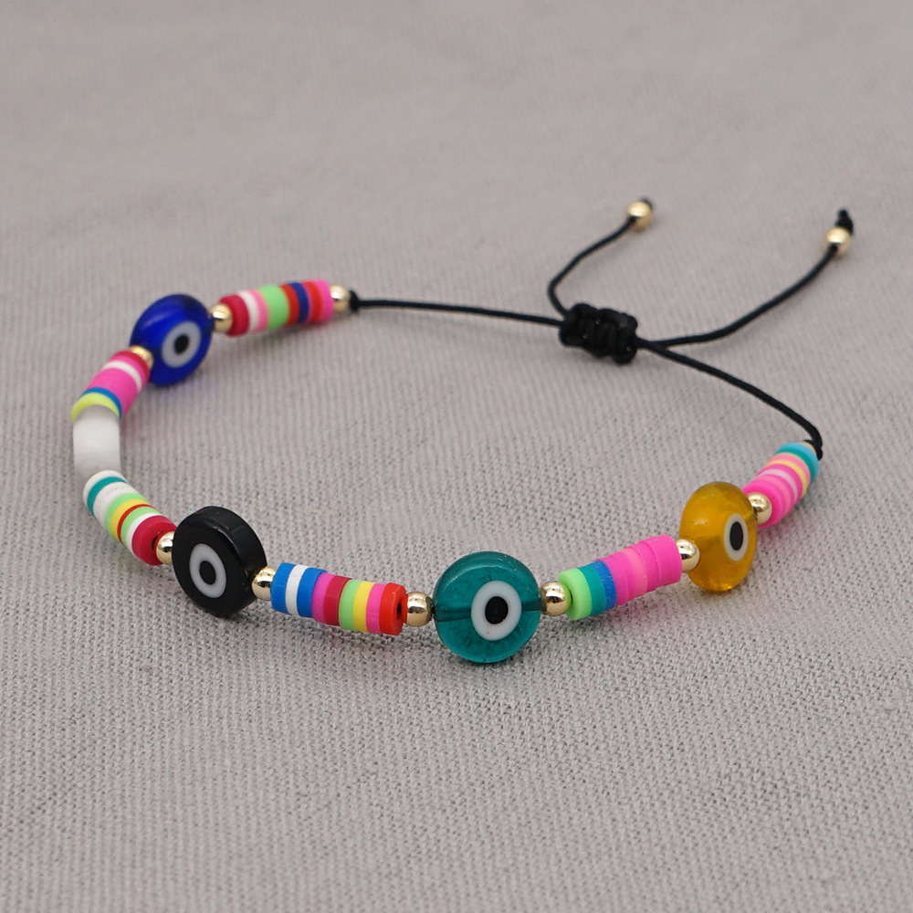 ethnic style candy color soft pottery glass eye bead couple braceletpicture7