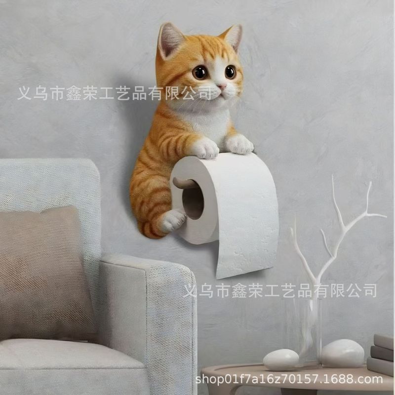 跨境爆款可爱猫咪纸巾架厕所家居装饰品树脂摆件高级感小众工艺品|undefined