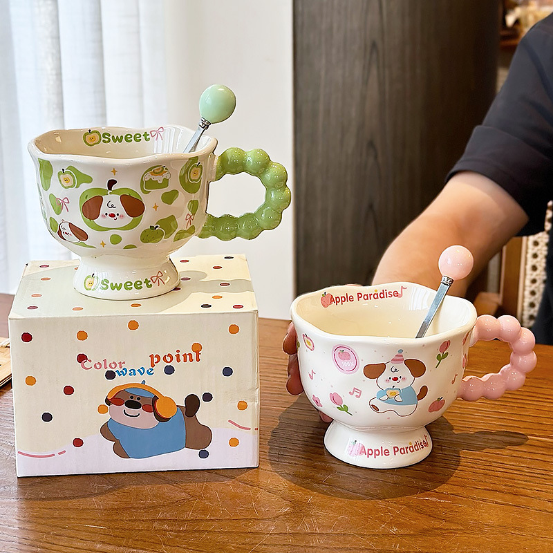 ins风可爱小狗陶瓷马克杯 高颜值女生杯子情侣水杯家用儿童早餐杯|undefined