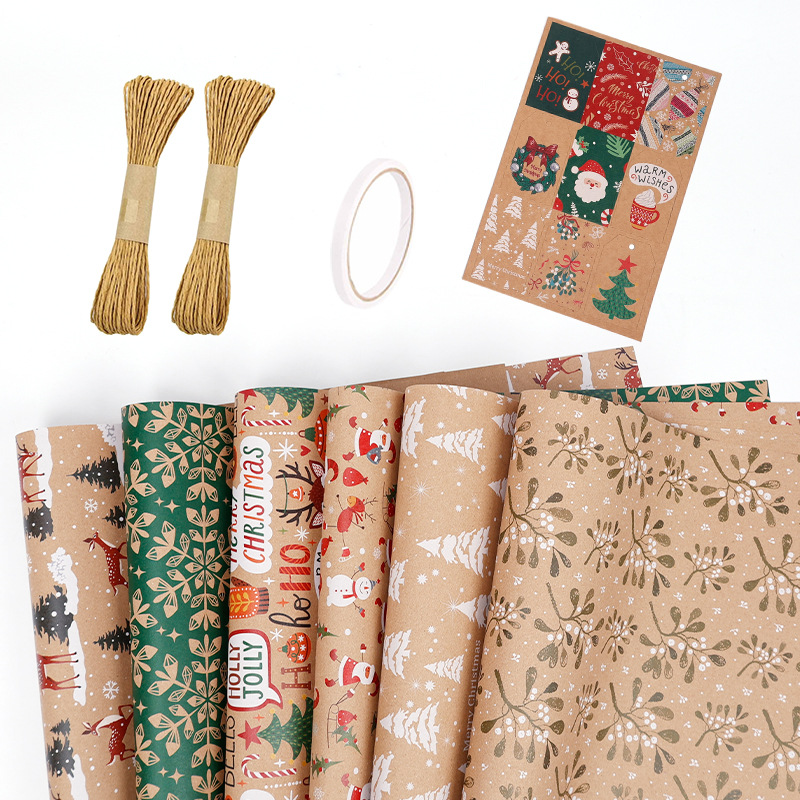 Papel de embalaje de regalos de Navidad transfronterizos Papá Noel campana flocos de nieve Papá Noel flores de embalaje de regalo