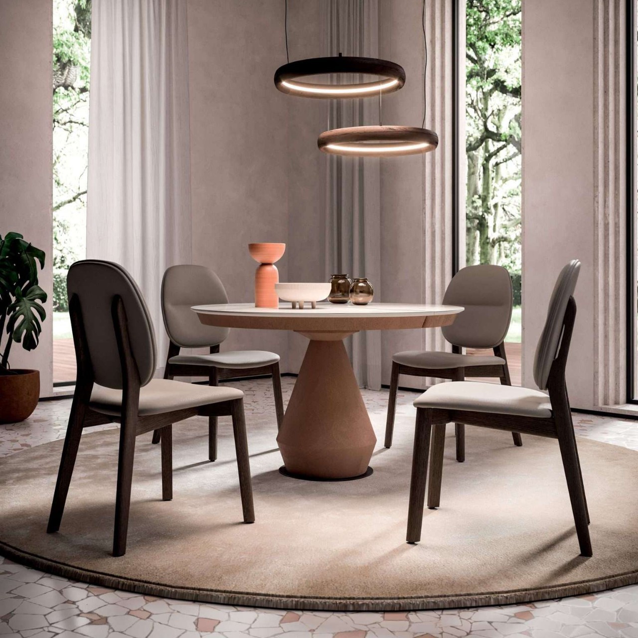 Mesa de comedor redonda de estilo medio, mesa de comedor de nogal retráctil de madera maciza, plegable y sin espacio 2024 nuevo