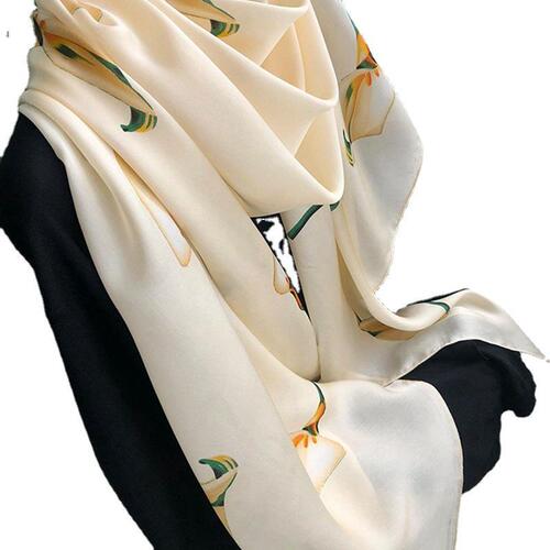 Hangzhou Silk Scarf Women's Versatile Korean Style Light Luxury Style Calla Lily Long Mulberry Silk Scarf Anti-Tank Shawl