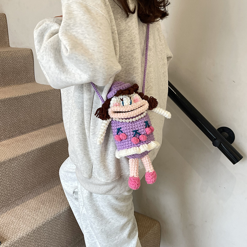 Cartoon lindos bolsos para niños productos acabados de gancho artesanal bolsos de hombro para niños muñecas feas y bonitas bolsos para niños