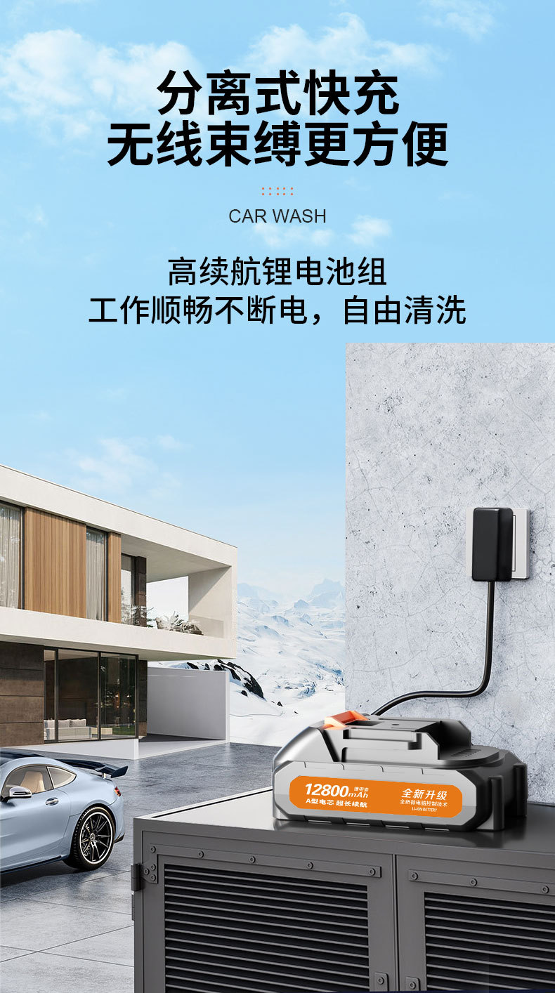 Cross-Border Wireless Car Washer High-Pressure Car Wash Water Gun for Car and Home Use Powerful Car Wash Tool Special for Car Washing