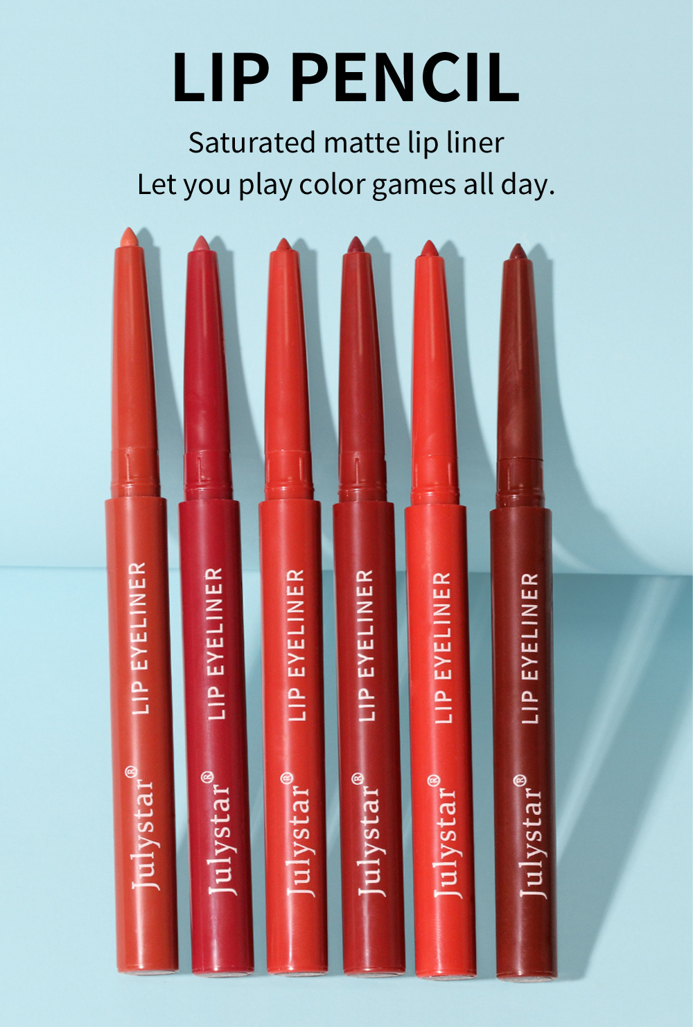 Julystar non-fading automatic lip liner pen, matte multi-color export lip gloss and lipstick pen from Europe and America details Picture