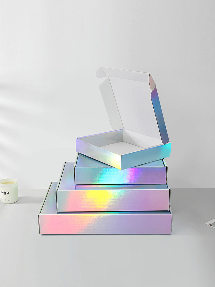 新款镭射银飞机盒服装首饰飞机盒特硬瓦楞飞机盒彩盒现货速发