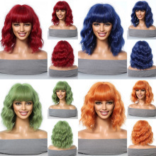 Women's Short Curly Hair with Bangs Wig, Natural and Realistic Bob, Rose Mesh Chemical Fiber Full Headgear