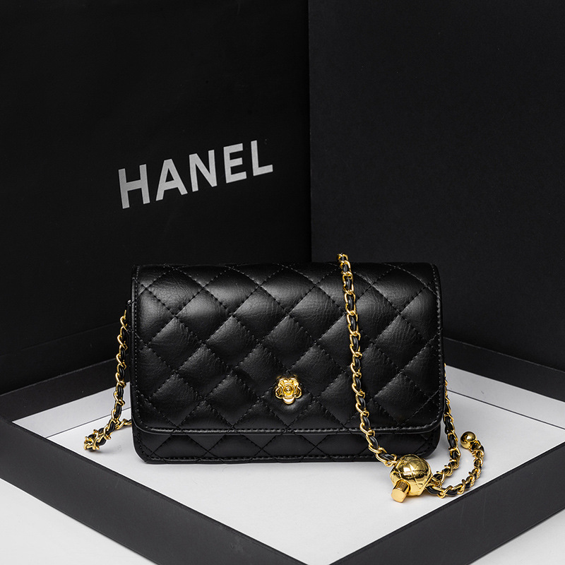 山茶花包包女2024新款菱格链条包小金球斜挎包百搭小众单肩小方包