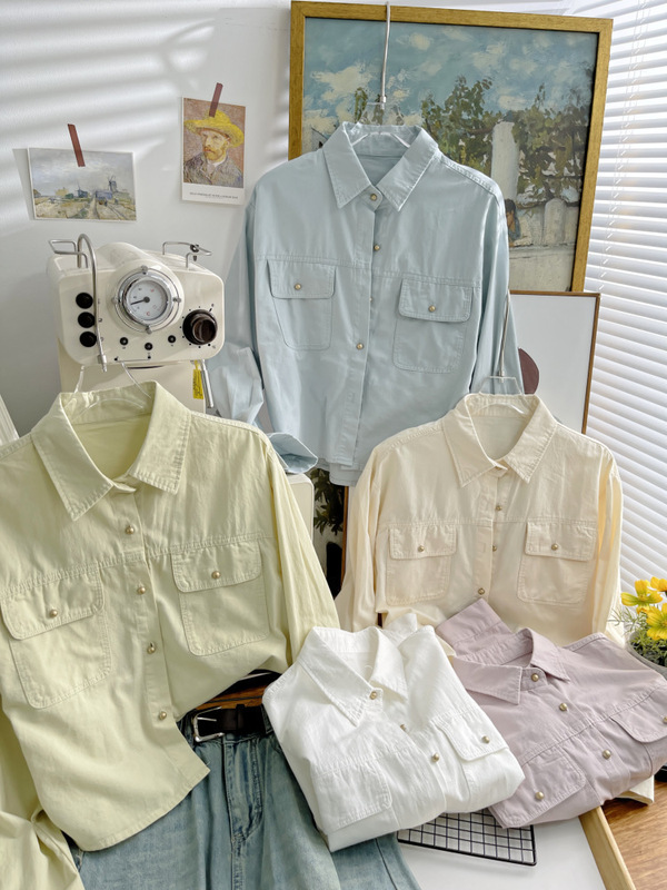 Casual Loose Short Shirt Women's Pure Cotton 2024 Spring and Autumn All-Match Slim Shirt Short Coat 4532