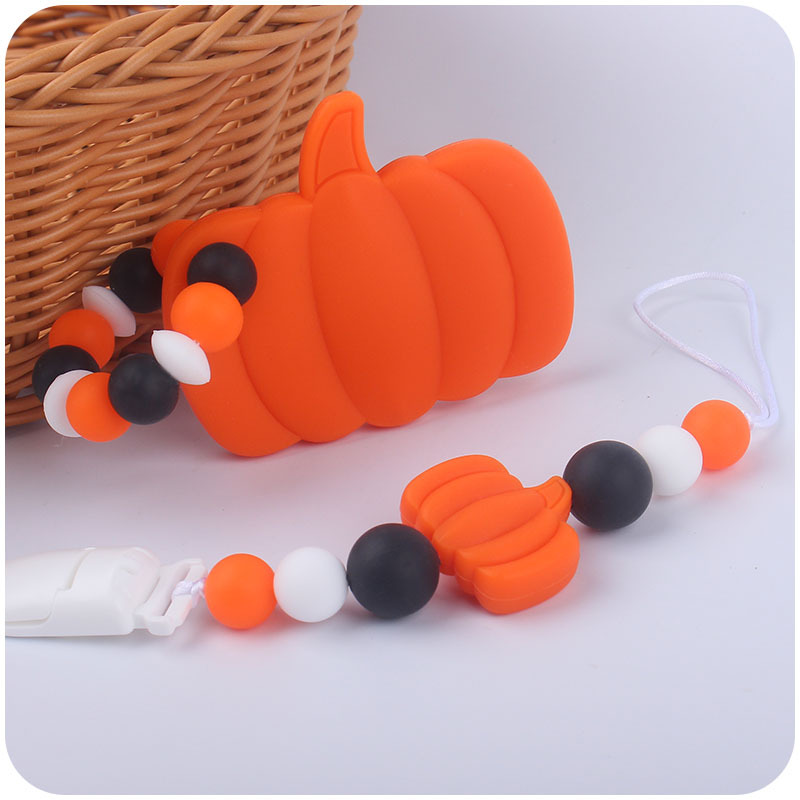 Nuevo bebé suministros calabaza mordedor dientes molienda pulsera bebé calabaza cuentas de silicona pezón cadena anti-caída