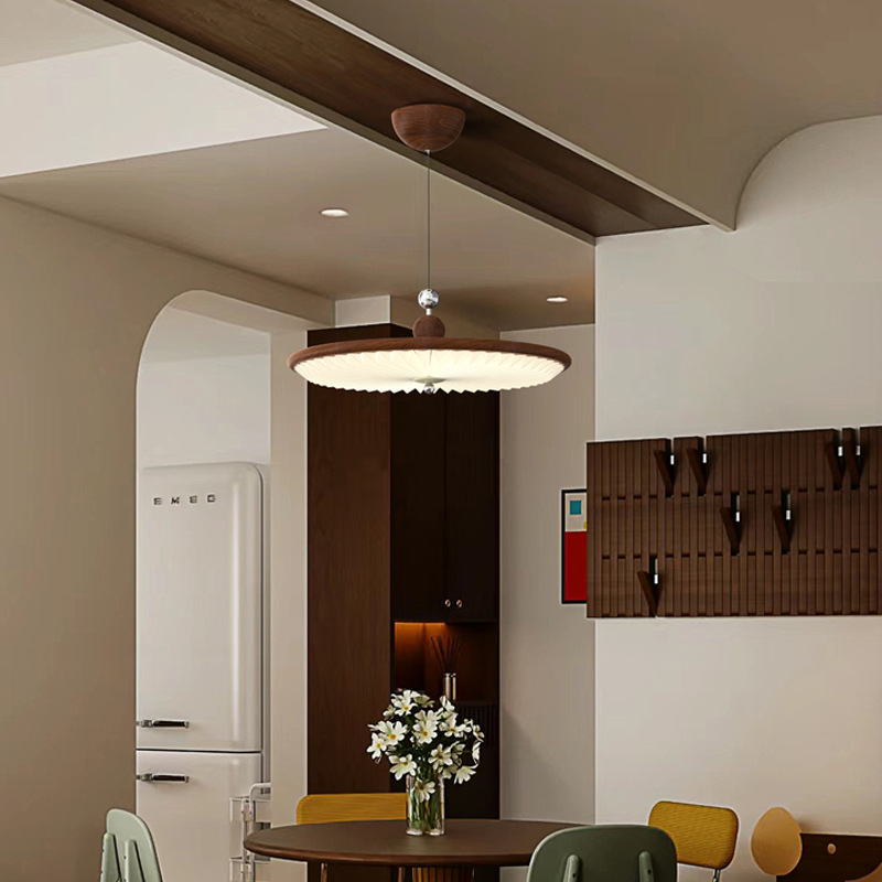 Lámpara de restaurante de estilo antiguo estilo japonés estilo americano retro patrón de nuez nueva mesa de comedor china mesa de comedor lámpara inteligente