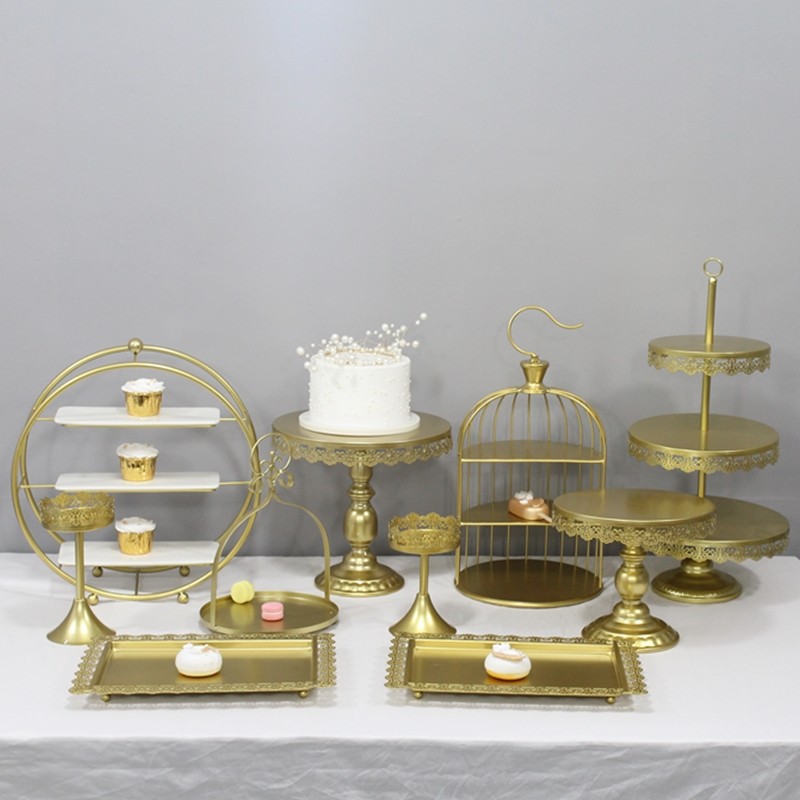 Tabla de postre de hierro forjado blanco decoración de exhibición de bandeja de pastel de estilo europeo de la tarde té de refrigeración de mesa de comida fría image 28