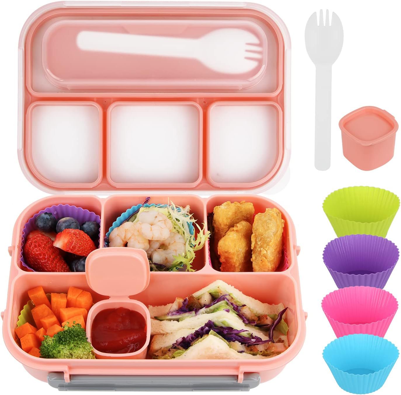 Amazon 7-piece lunch box suit caja de almuerzo portátil para niños dibujos animados fruta tenedor salsa box lunch suit