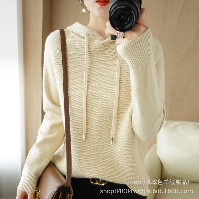 Autumn and Winter Women's Hooded Wool Knitwear Korean Style Loose Fashion Sweater Thickened Sweater Base Jacket Top
