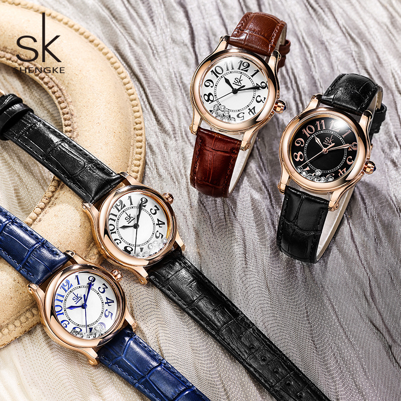 SK肖家ダイヤモンド女性手腕時計防水小衆軽豪華真皮ベルト金石英時計クロスボーダー代発腕時計女性