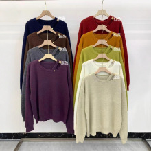 韩系氛围感独特漂亮上衣宽松显瘦多巴胺橘色镂空套头长袖毛衣女秋