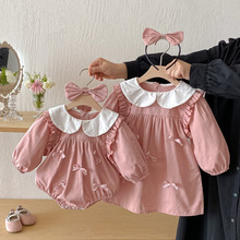 2025秋季新款婴儿衣服女宝蝴蝶结包屁衣女童长袖公主连衣裙姐妹装