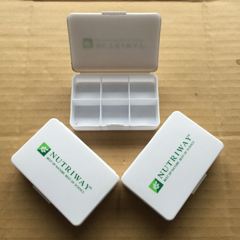 实色白色6格小药盒 便捷携带迷你药盒 长方形医药盒 口袋药盒