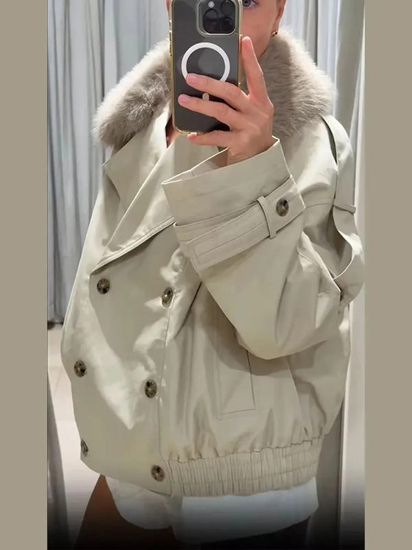 跨境女装秋季新款欧美风时尚高级感休闲百搭纯色短款防水风衣|undefined