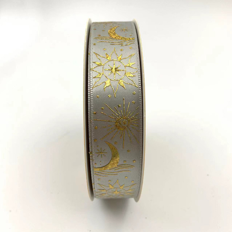 Nuevo Sol Luna Barra soporte hecho a mano láser dorado cinta en stock al por mayor 25mm poliéster cinta