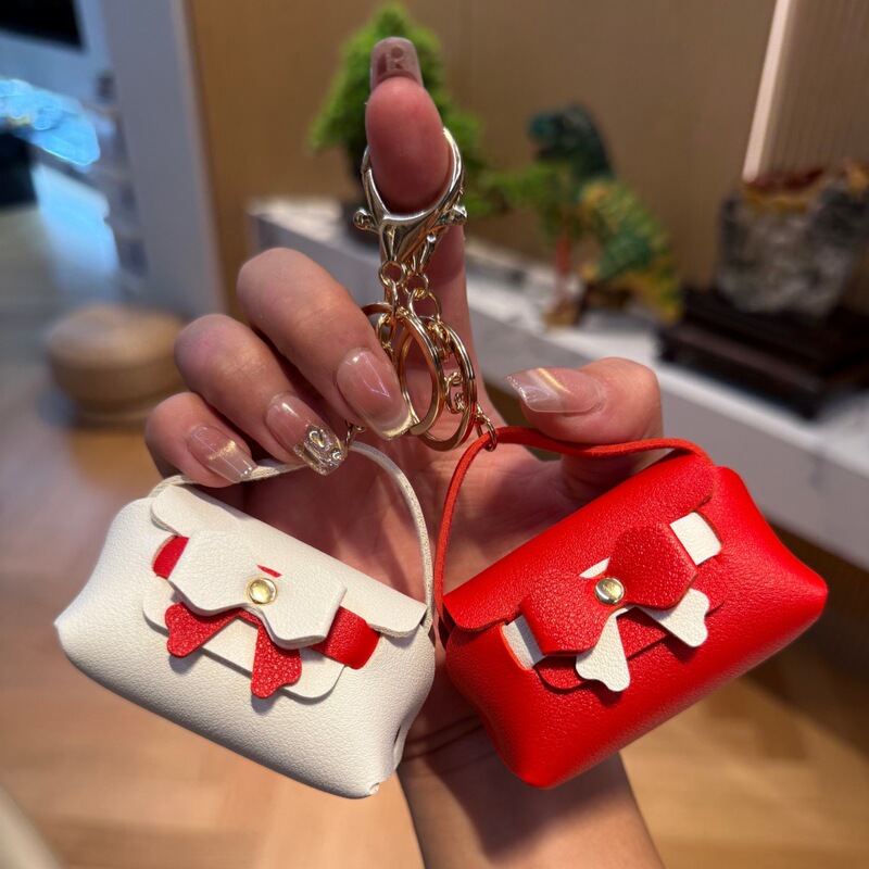 Bowknot Color-Block Mini Handbag Keychain Bluetooth Earphone Storage Bag Cute Coin Purse Pendant Wholesale