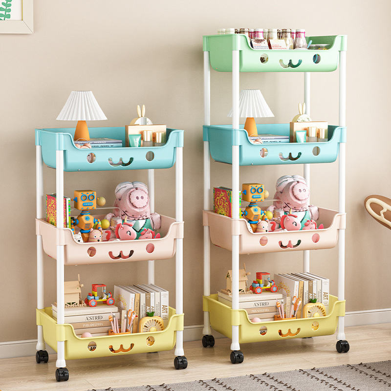 Trolley Storage Rack Macaron Storage Rack Durable Household Indoor Floor Multi-layer Living Room Pulley Storage Rack