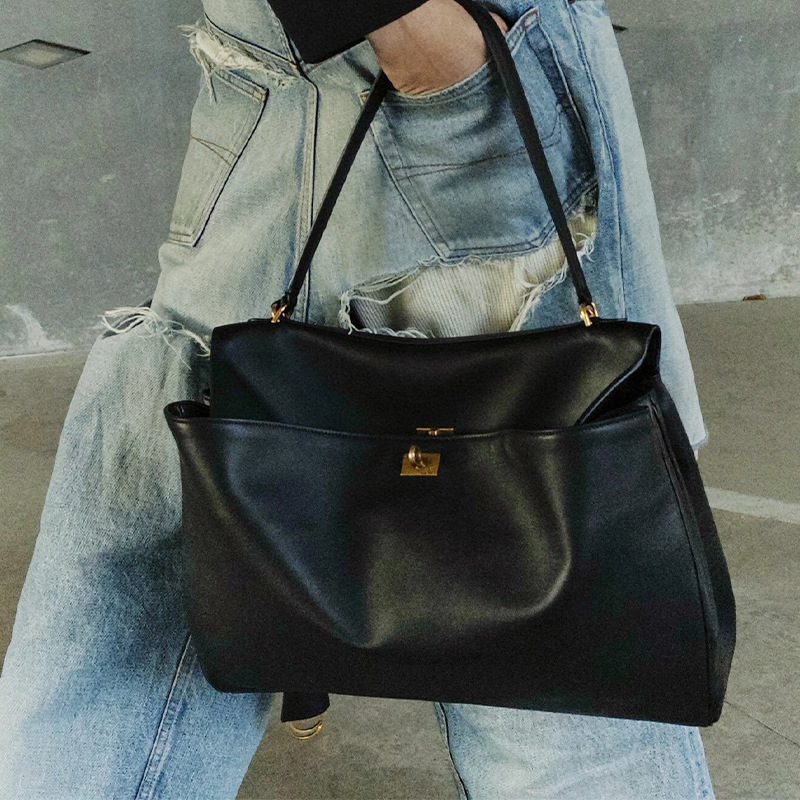 24 New Style Tote Bag Kelly Bag Large Capacity High-End Genuine Leather Underarm Bag Single Shoulder Crossbody Handbag