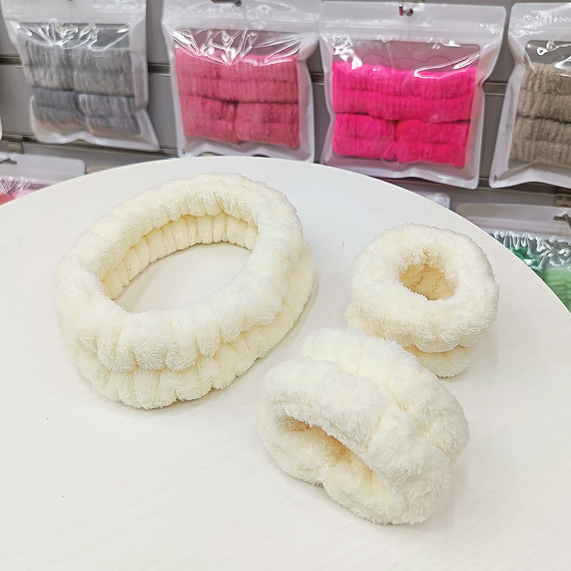 洗脸发带三件套洗漱防水防湿袖敷面膜束发带简约头带女用发捆发箍|undefined