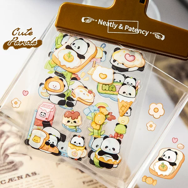 Cute Handmade Panda Pattern Cartoon PET Sticker Children's Fun Self-adhesive Hand Account Sticker Waterproof Panda Sticker