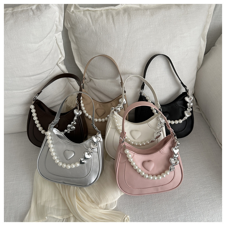 391g Weight Polyester Lining Material Beading, Sewing Thread Fashion Element Zipper Closure Type Single Shoulder Strap Strap Type Underarm Bag Bags Type Casual Occasion Pu Leather Material Heart Shape Pattern All Seasons Season Women's Gender Streetwear Style Dumpling Shape Shape Small Size Women's Small Pu Leather Heart Shape Streetwear Beading Sewing Thread Dumpling Shape Zipper Underarm Bag 6