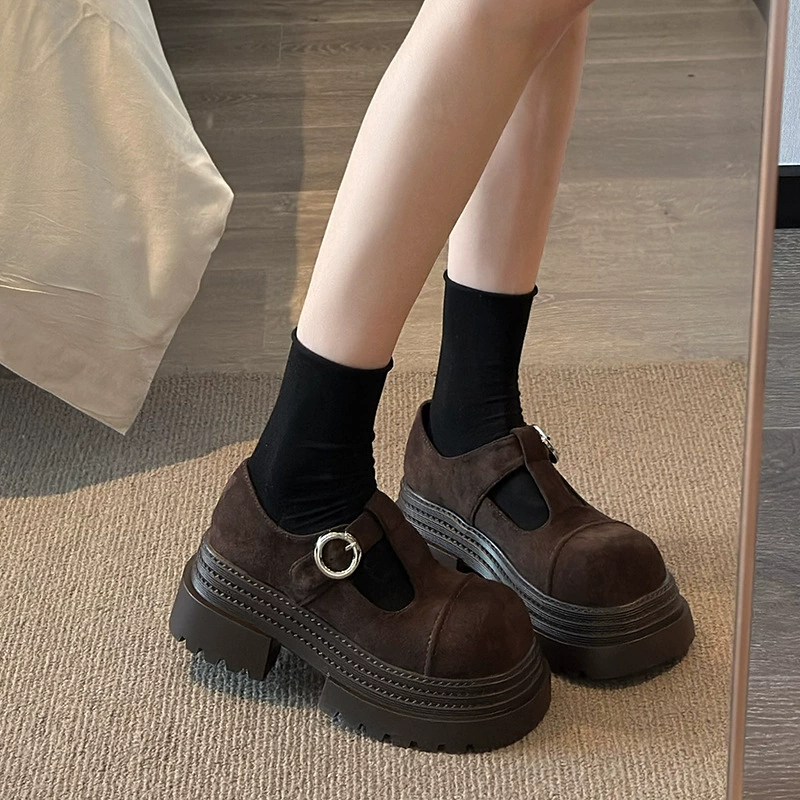 Европейские обемненные (рожковый) Birkenstock для женщин 2025 весна новый стиль маленькое повышение обувь на танкетке Mary Jane Нежные маленькие кожаные туфли