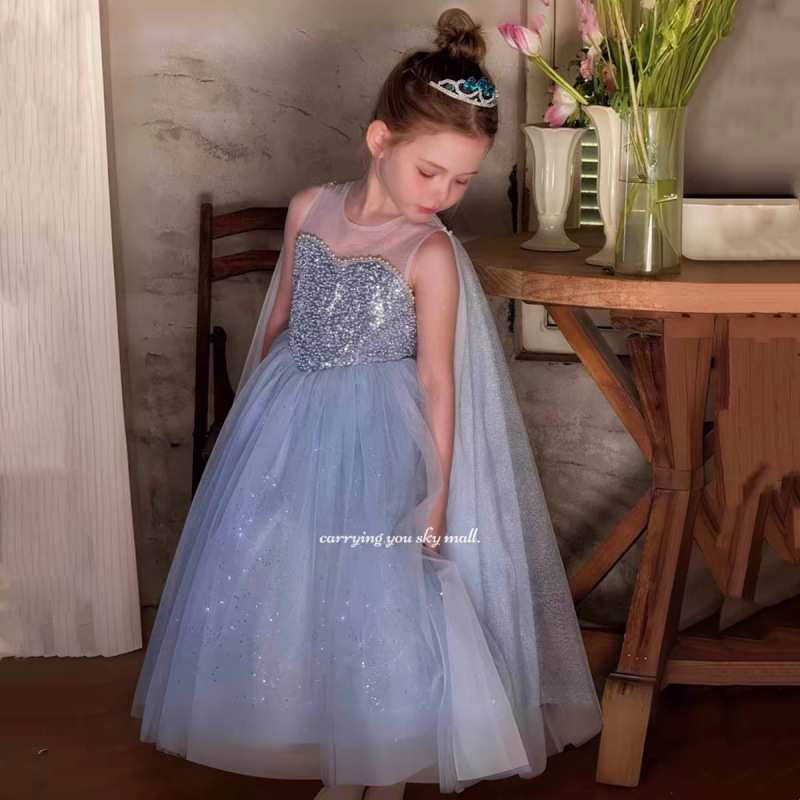 Girls' Dress Elsa Princess Dress Kidsren's Summer Dress 2026 New Luminous Long Dress Disney Elsa Birthday Dress