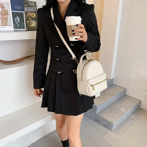  New Trendy Versatile Backpack Ins Backpack Chic Hong Kong Style Shoulder Bag Women's Korean Edition Versatile Ling Grid Backpack