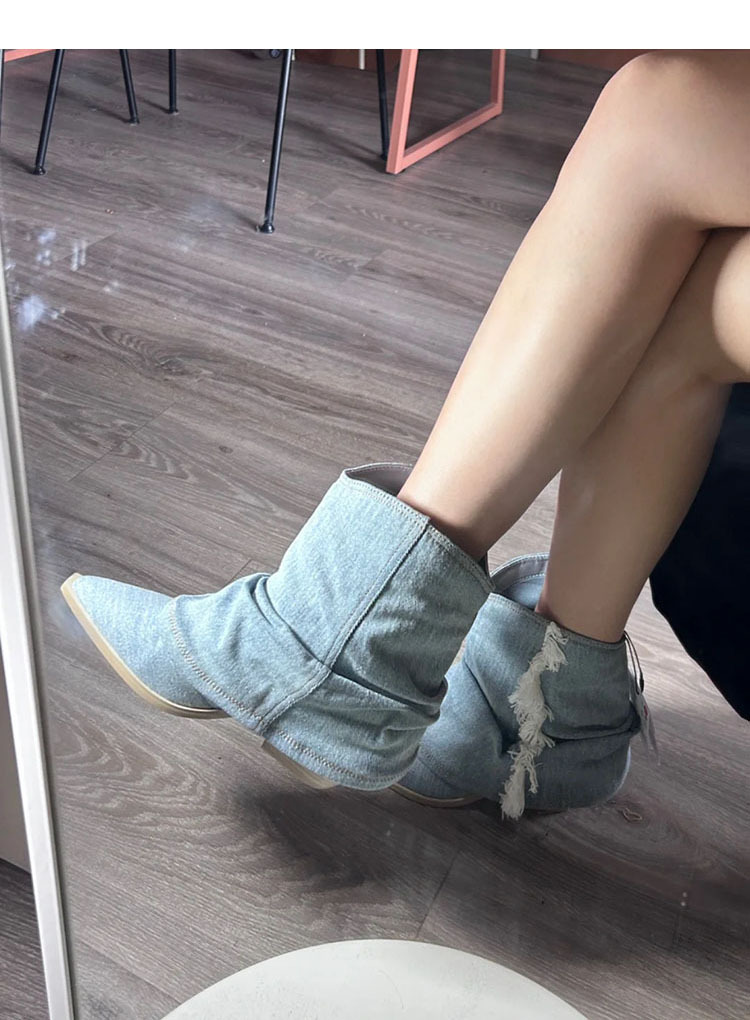 Niche Retro Western Cowboy Boots Women S New Fashion Fringed Edge Pointed Pile Short Tube_voghion.com