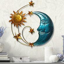 跨境北欧铁艺月亮脸壁挂创意金属立体太阳脸星星墙面装饰厂家直销