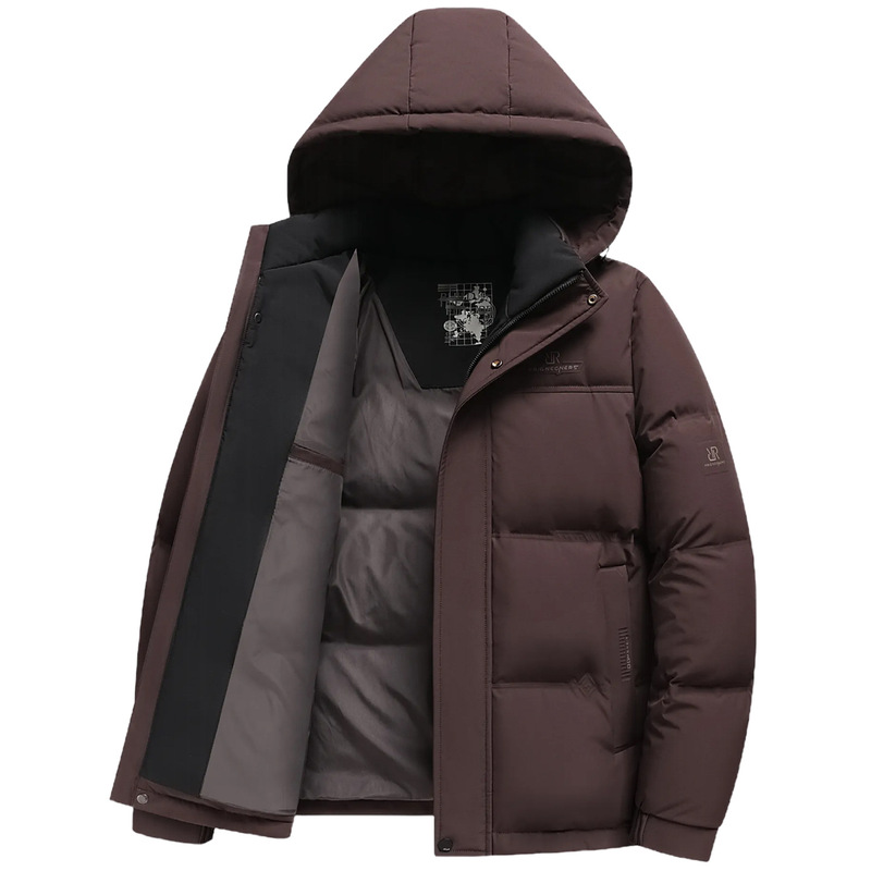 Men's Winter Thickeneded down Jacket, Middle-Aged Casual Warm White Duck down Jacket, Dad's Removable Hat, Winter Jacket for Men