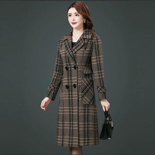 (Large size 350g) Women's mid-length coat 2023 autumn and winter new style over the knee thickened warm plaid woolen large