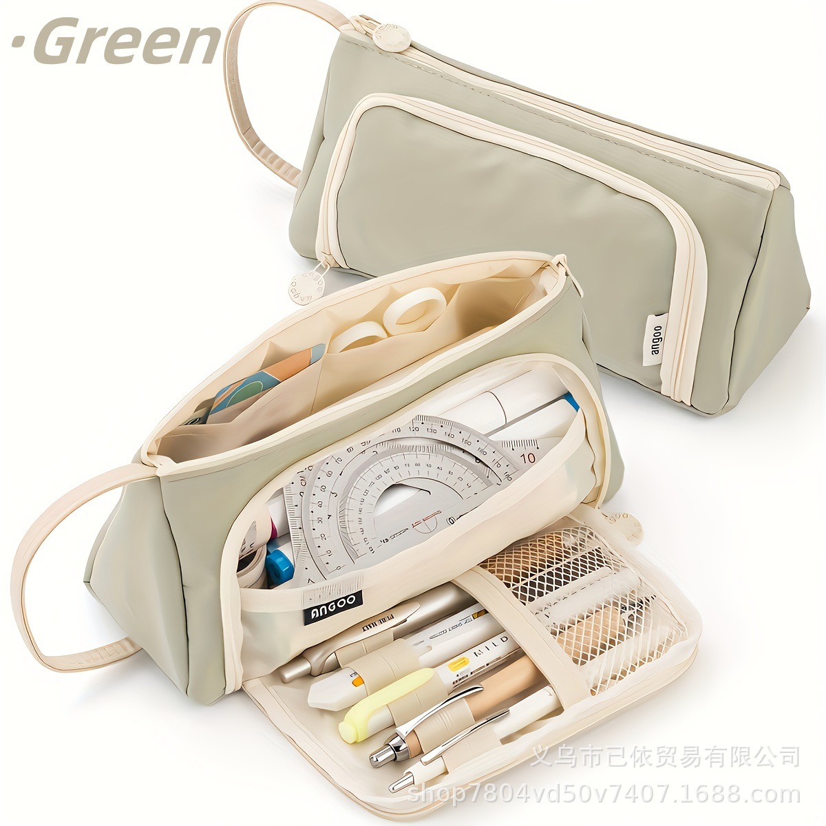 Bolsa de bolígrafo de gran capacidad para estudiantes de primaria simple serie de macarón bolsas de bolígrafo de separación multicapa multifuncional caja de papelería de alto valor facial